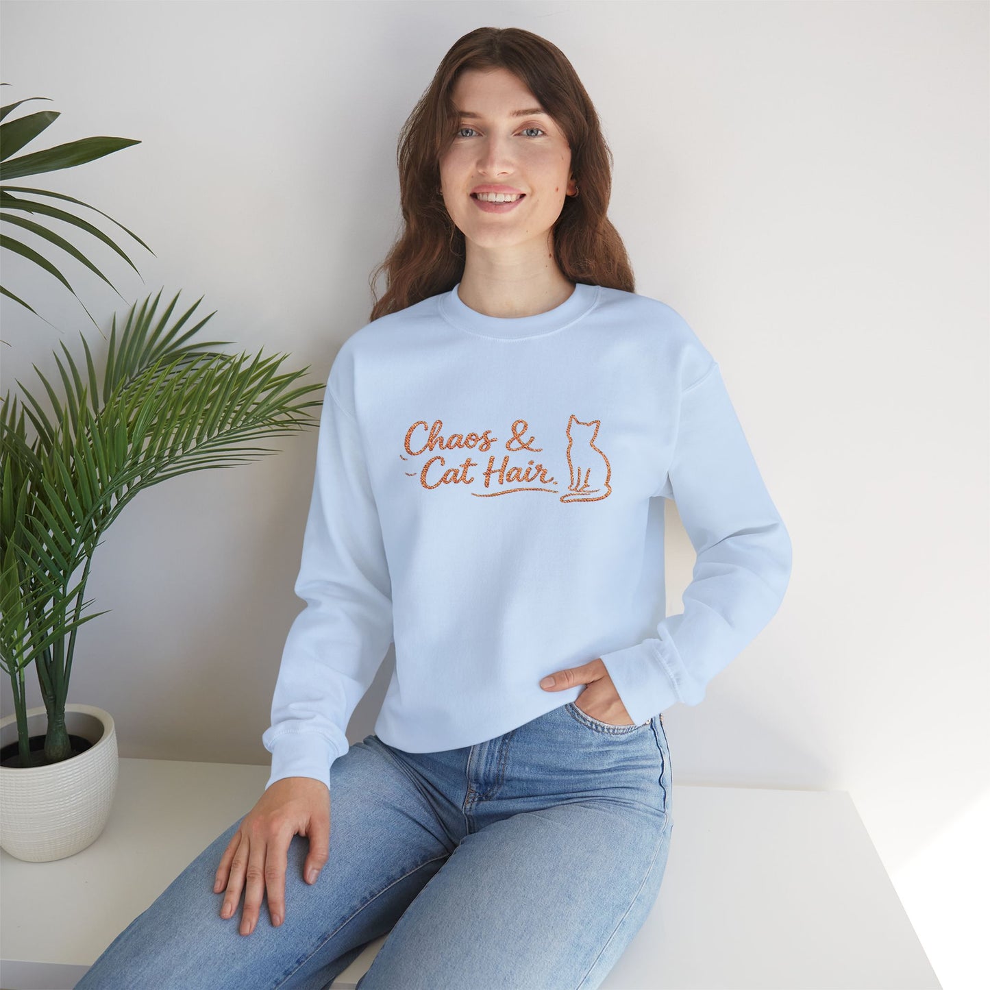 Chaos & Cat Hair Embroidered Sweatshirt — Cute Cat Lover Crewneck