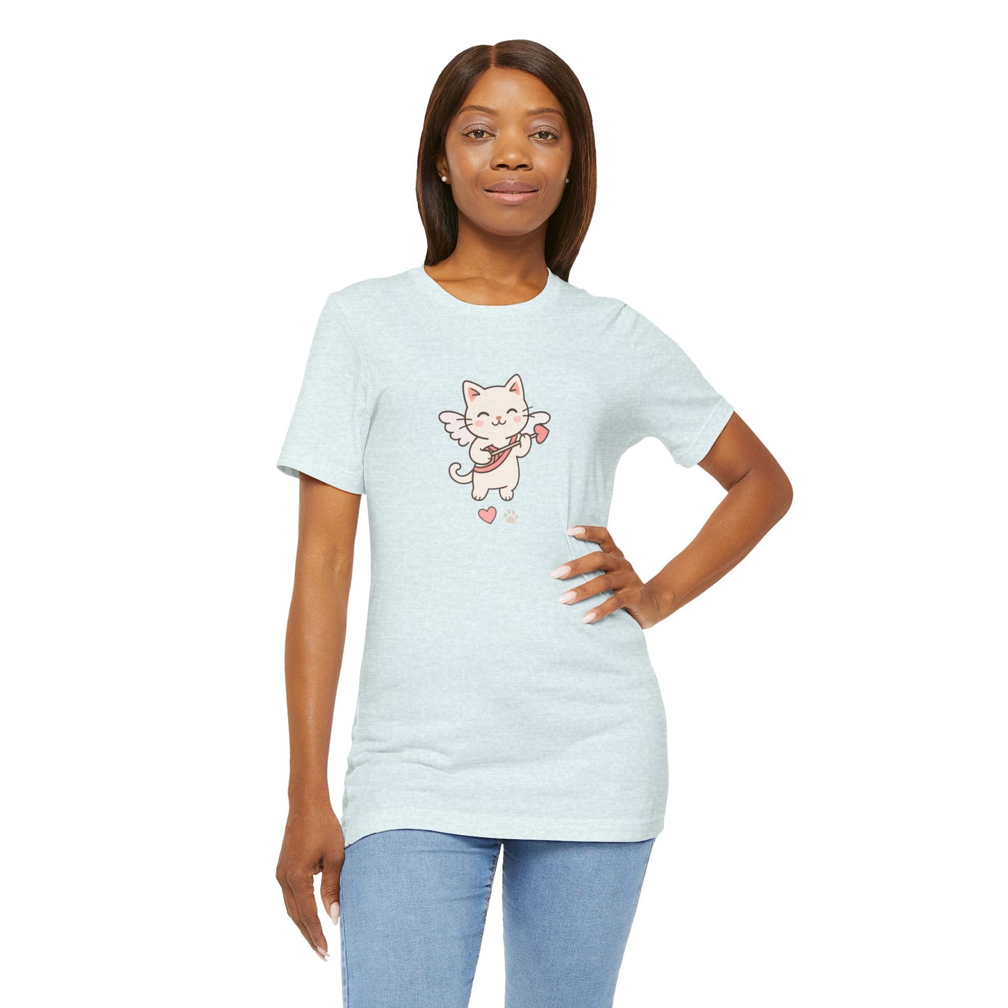 Cute Cupid Kitty T-Shirt — Angel Cat Playing Ukulele with Hearts