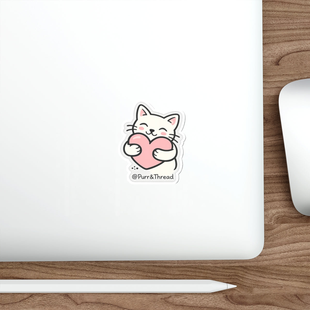 Valentine Cat Die-Cut Sticker — Cute Minimalist Cat Face Sticker for Laptops & Journals