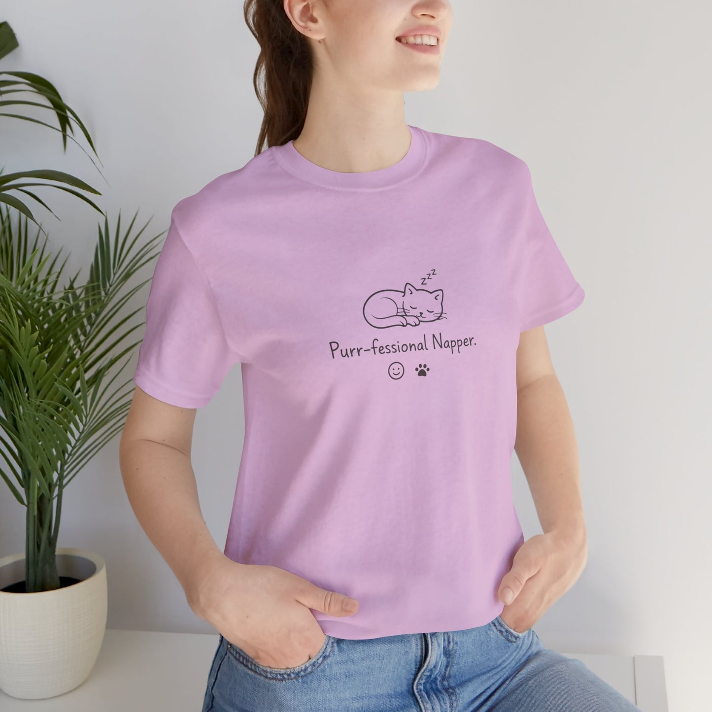 Purr-fessional Napper T‑Shirt — Cute Sleeping Cat Tee