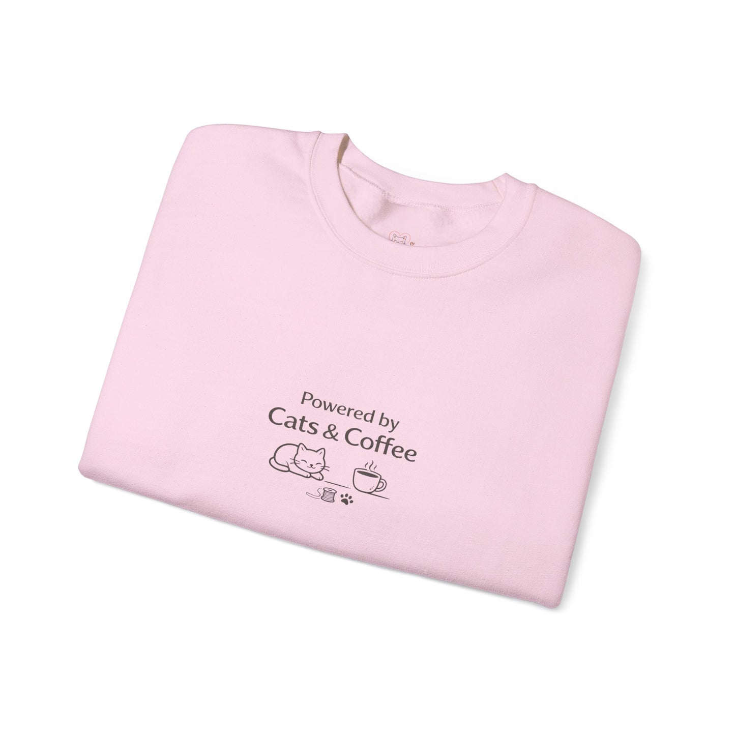 "Powered by Cats & Coffee" Print - Crewneck Sweatshirt Cute Cat and Coffee Graphic