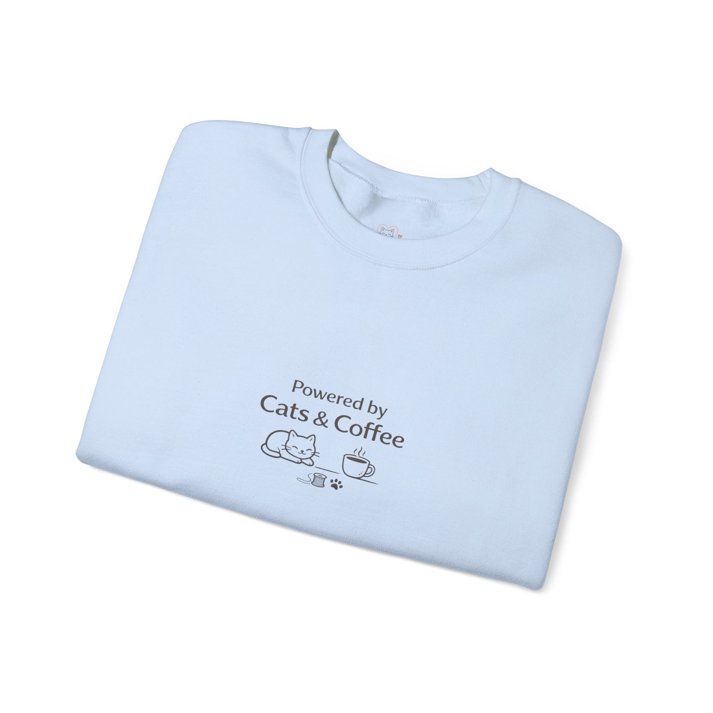 "Powered by Cats & Coffee" Print - Crewneck Sweatshirt Cute Cat and Coffee Graphic
