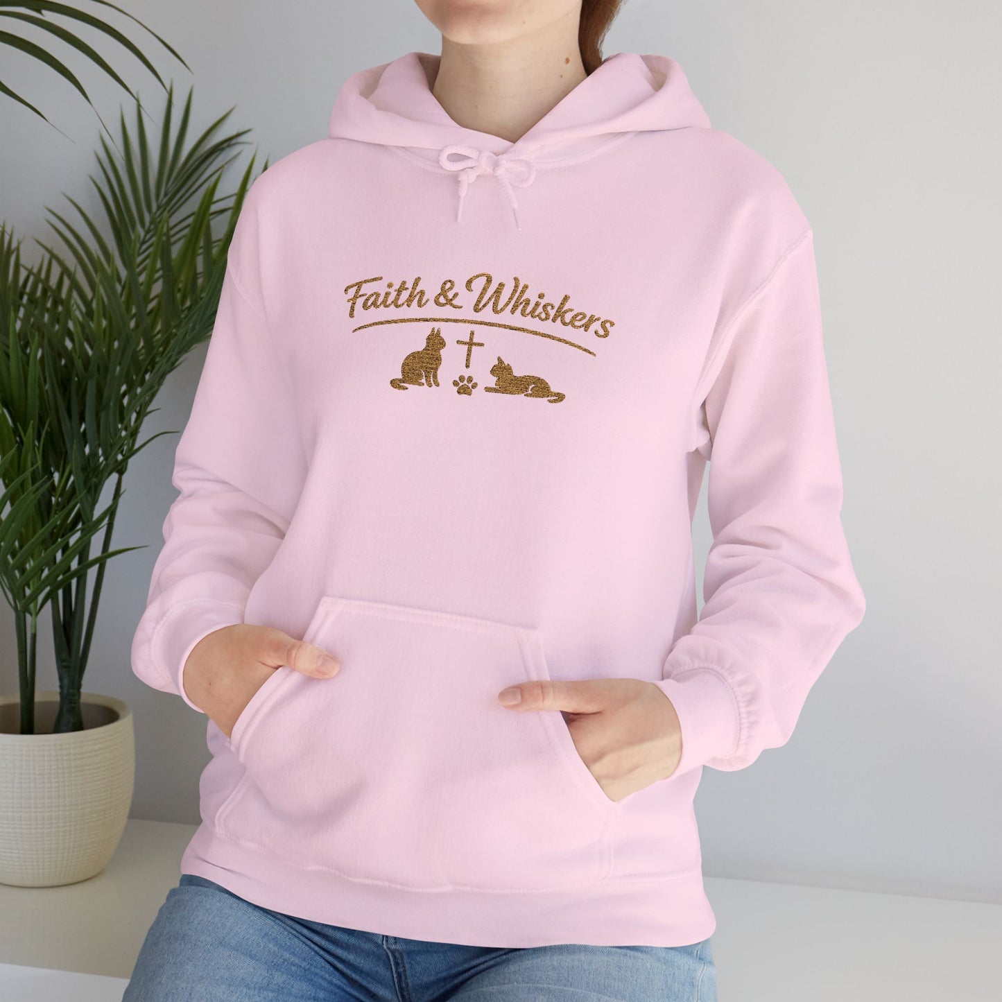 Faith & Whiskers Embroidered Hoodie — Cat Faith Inspired Christian Pullover