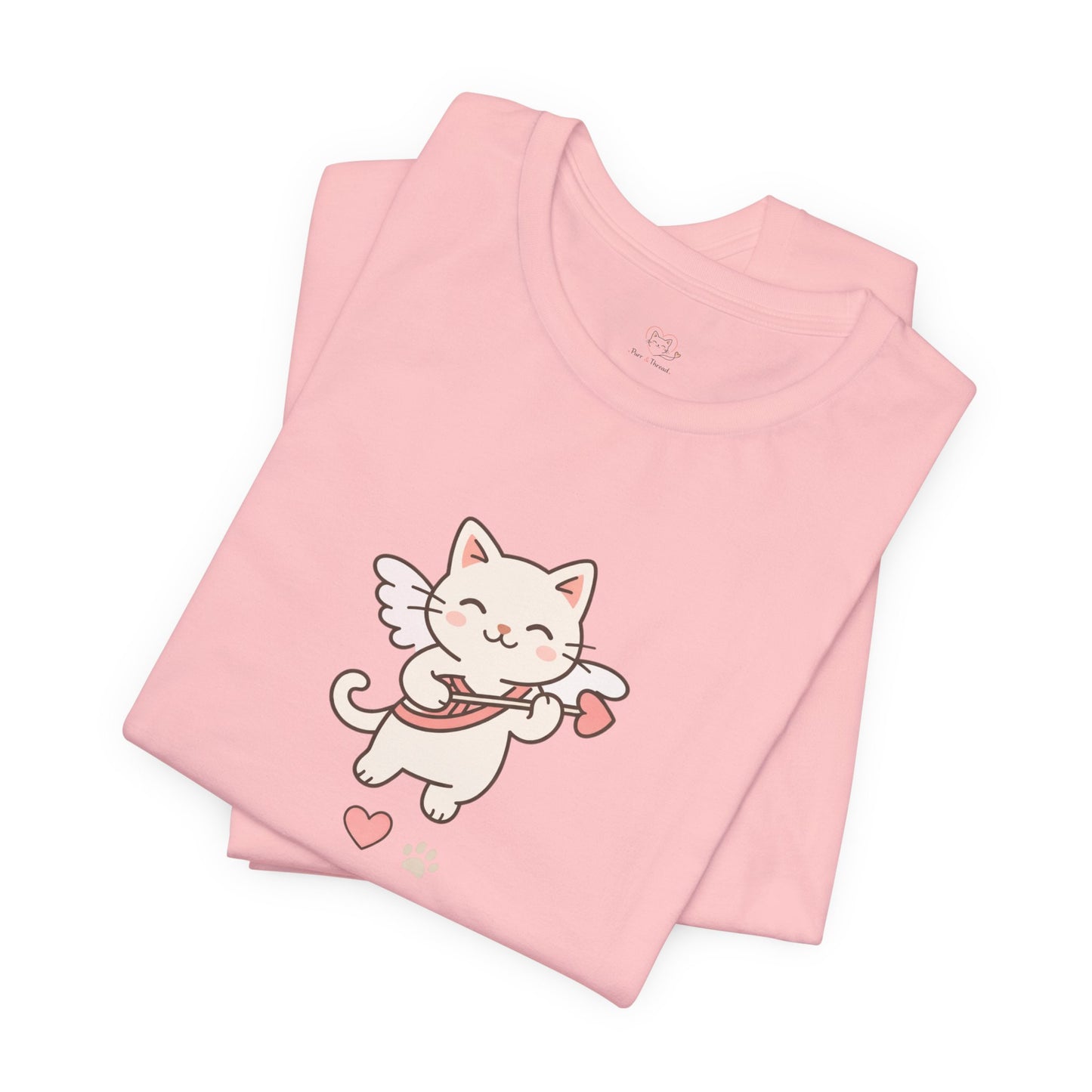 Cute Cupid Kitty T-Shirt — Angel Cat Playing Ukulele with Hearts
