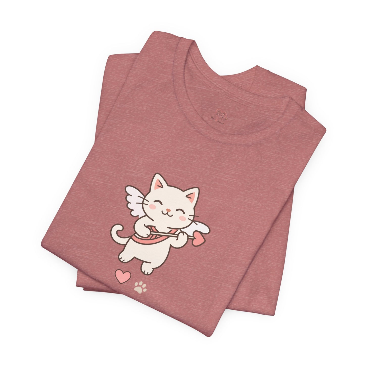 Cute Cupid Kitty T-Shirt — Angel Cat Playing Ukulele with Hearts