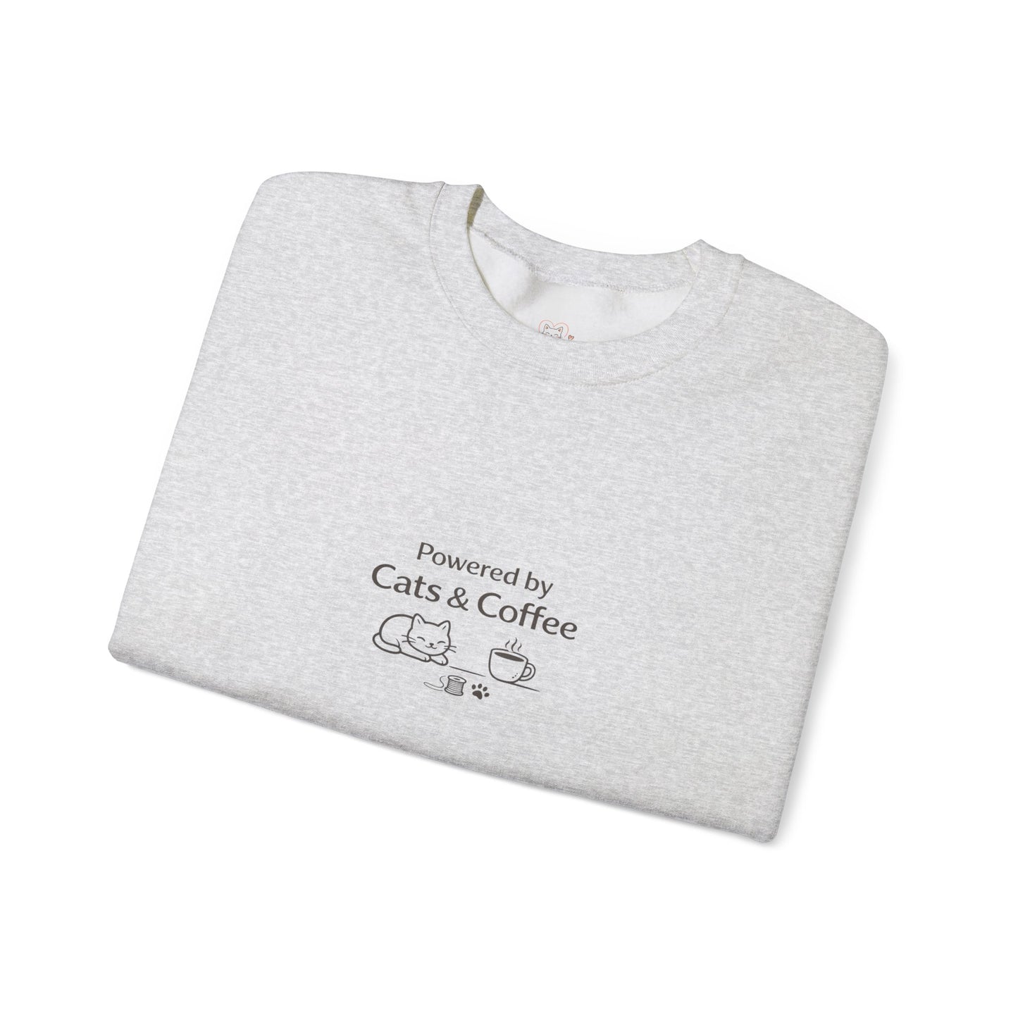 "Powered by Cats & Coffee" Print - Crewneck Sweatshirt Cute Cat and Coffee Graphic