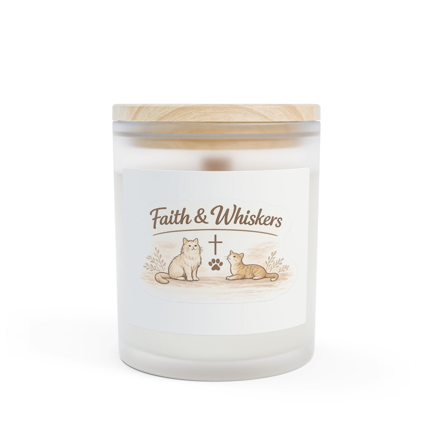 Faith & Whiskers Scented Frosted Glass Candle – Cute Cat Faith Inspired Chrsitian Design, 11 oz