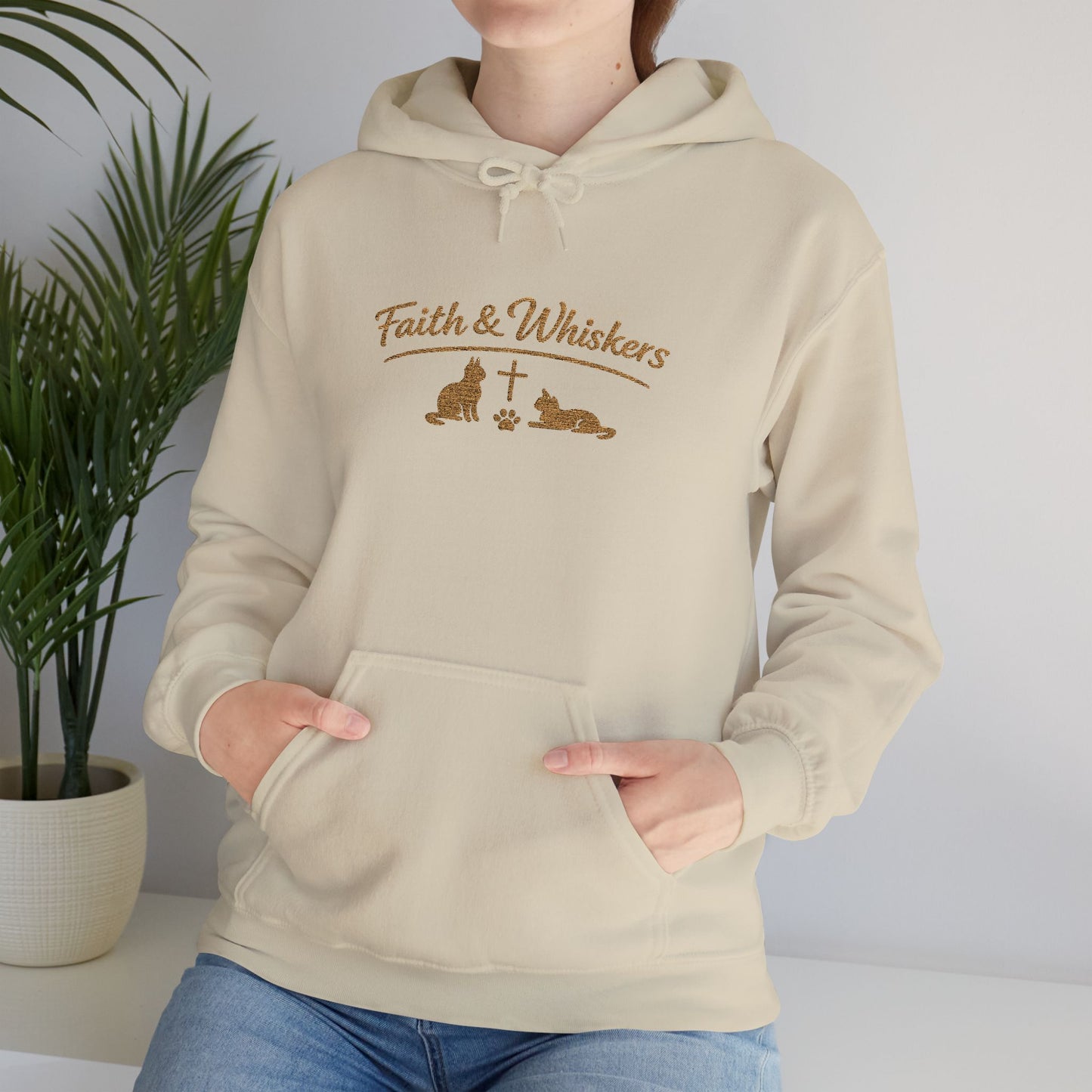 Faith & Whiskers Embroidered Hoodie — Cat Faith Inspired Christian Pullover