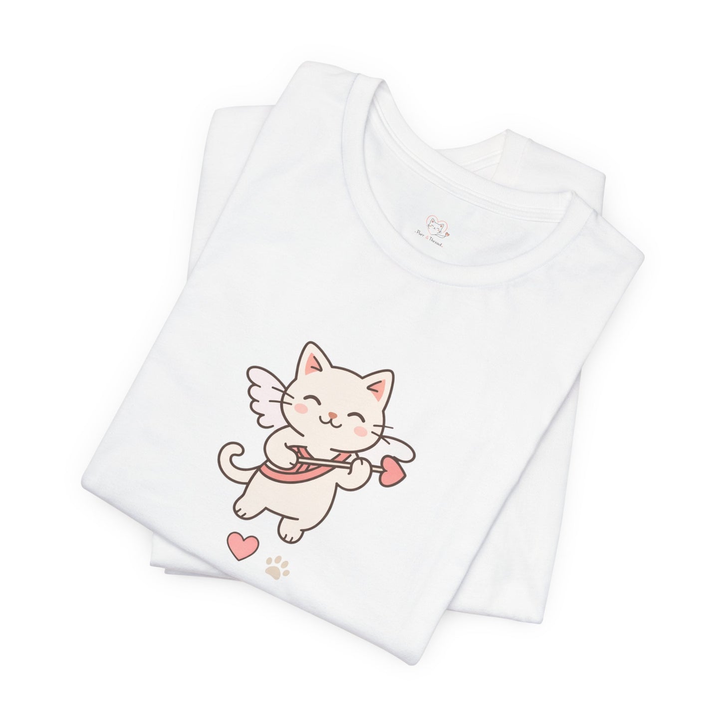 Cute Cupid Kitty T-Shirt — Angel Cat Playing Ukulele with Hearts