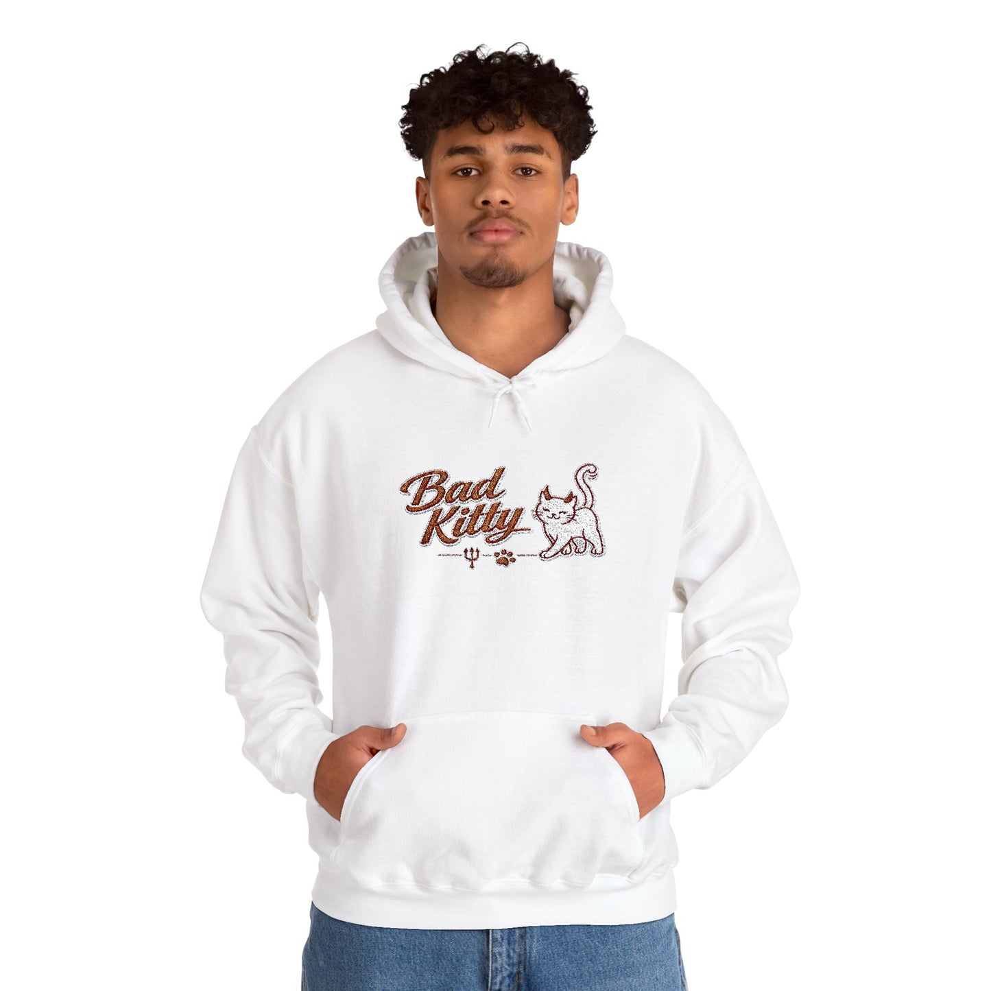 Bad Kitty Embroidered Hoodie — Cute Retro Cat Graphic Pullover