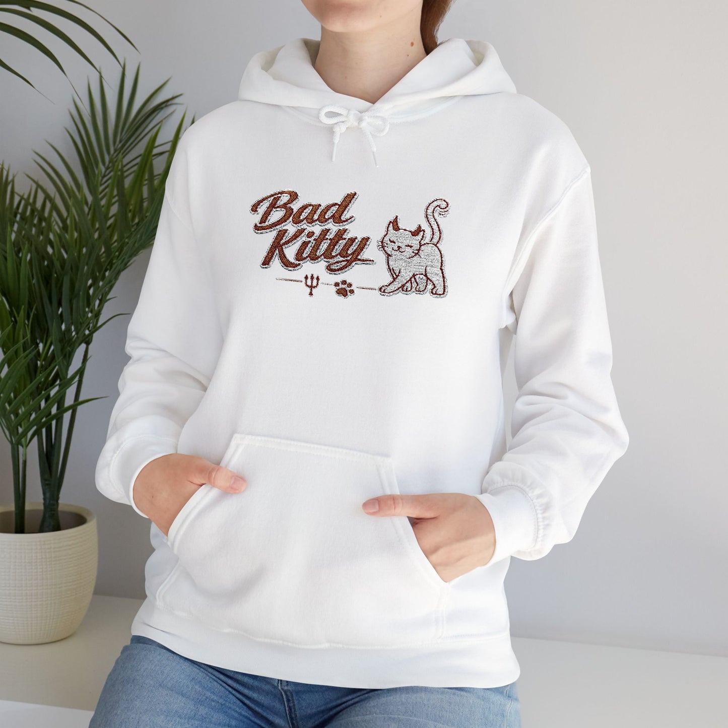 Bad Kitty Embroidered Hoodie — Cute Retro Cat Graphic Pullover
