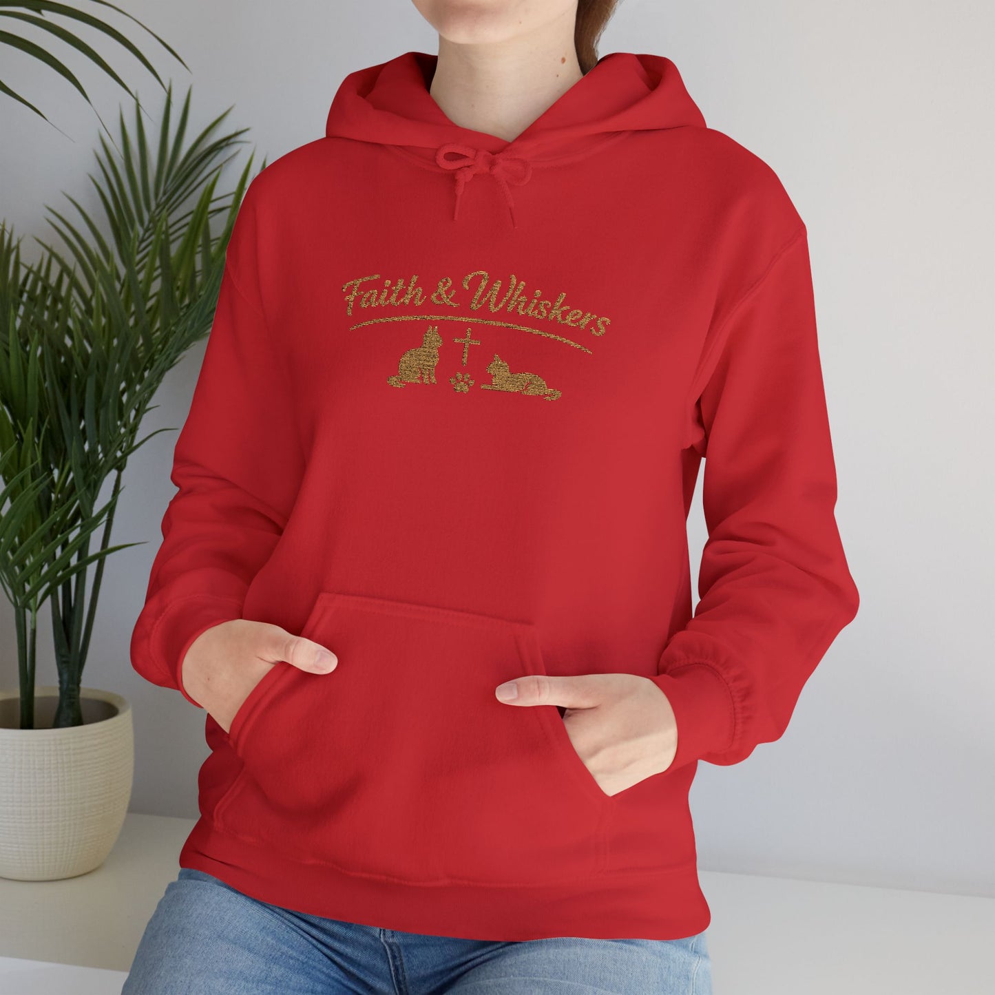 Faith & Whiskers Embroidered Hoodie — Cat Faith Inspired Christian Pullover