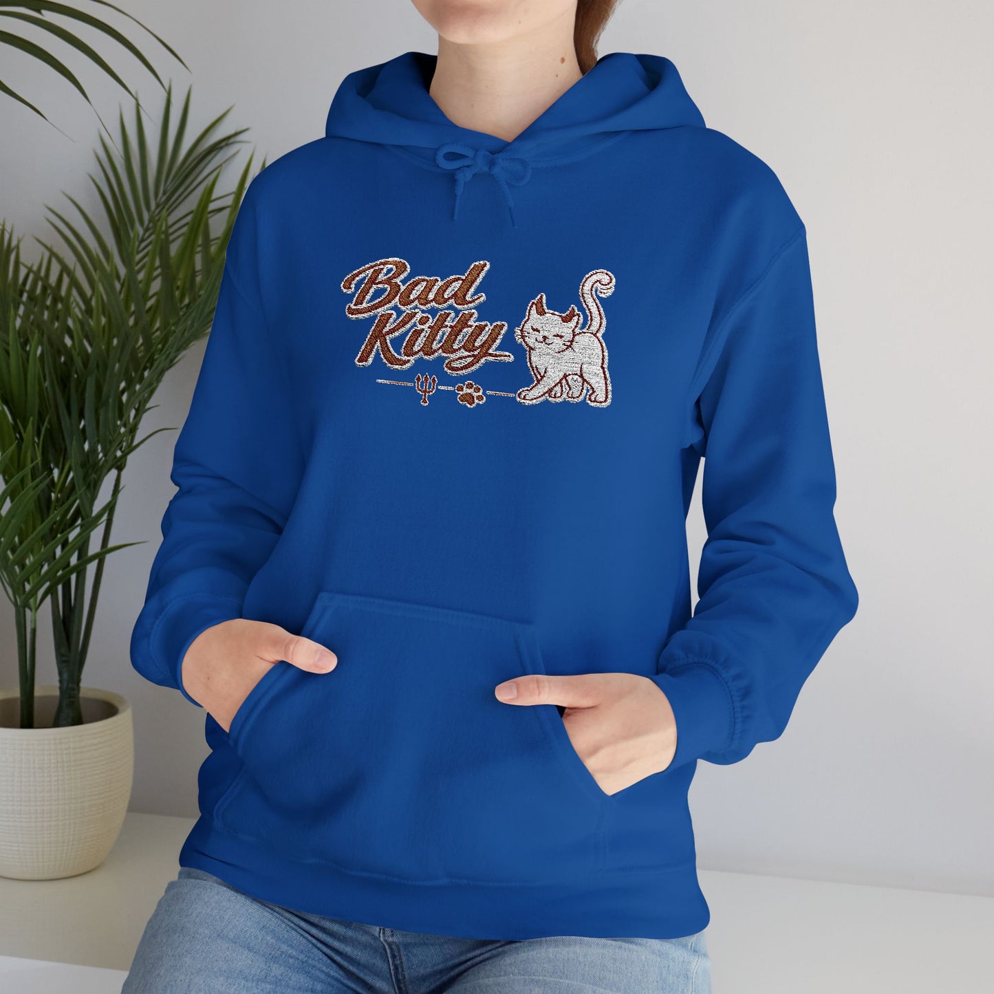Bad Kitty Embroidered Hoodie — Cute Retro Cat Graphic Pullover