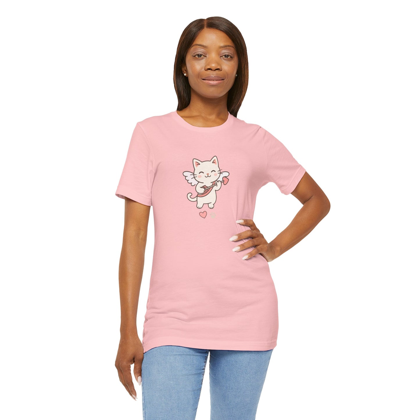 Cute Cupid Kitty T-Shirt — Angel Cat Playing Ukulele with Hearts