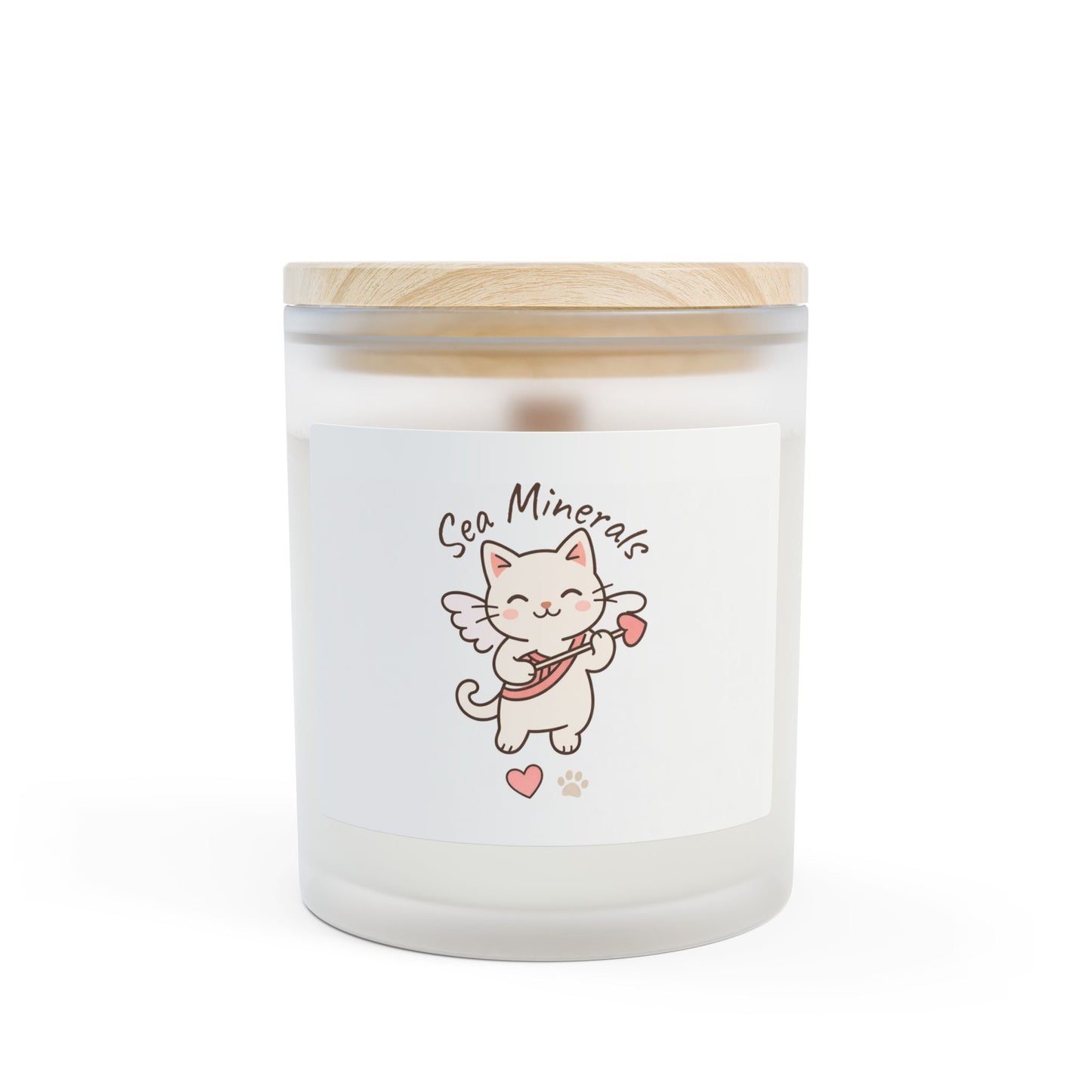 Cupid Cat Scented Frosted Glass Candle – Cute Angel Cat Design, 11 oz