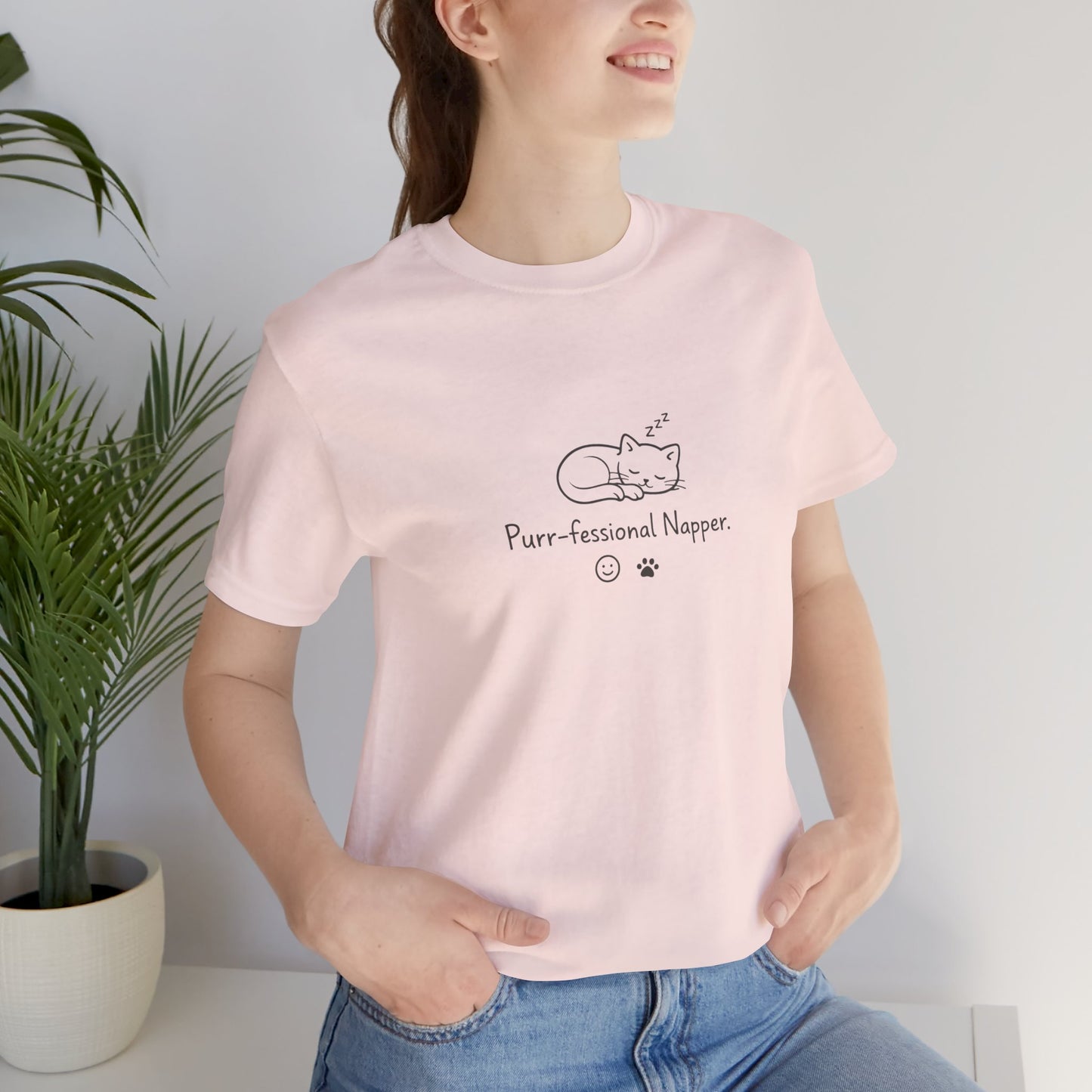 Purr-fessional Napper T‑Shirt — Cute Sleeping Cat Tee