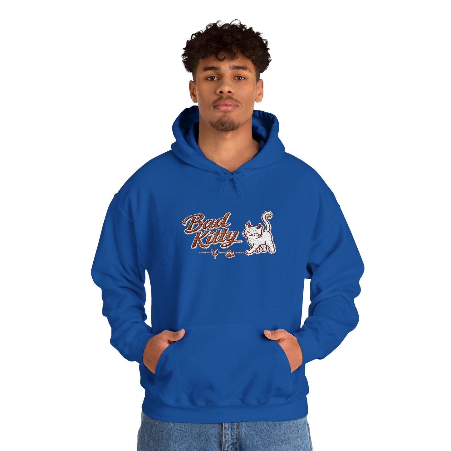 Bad Kitty Embroidered Hoodie — Cute Retro Cat Graphic Pullover