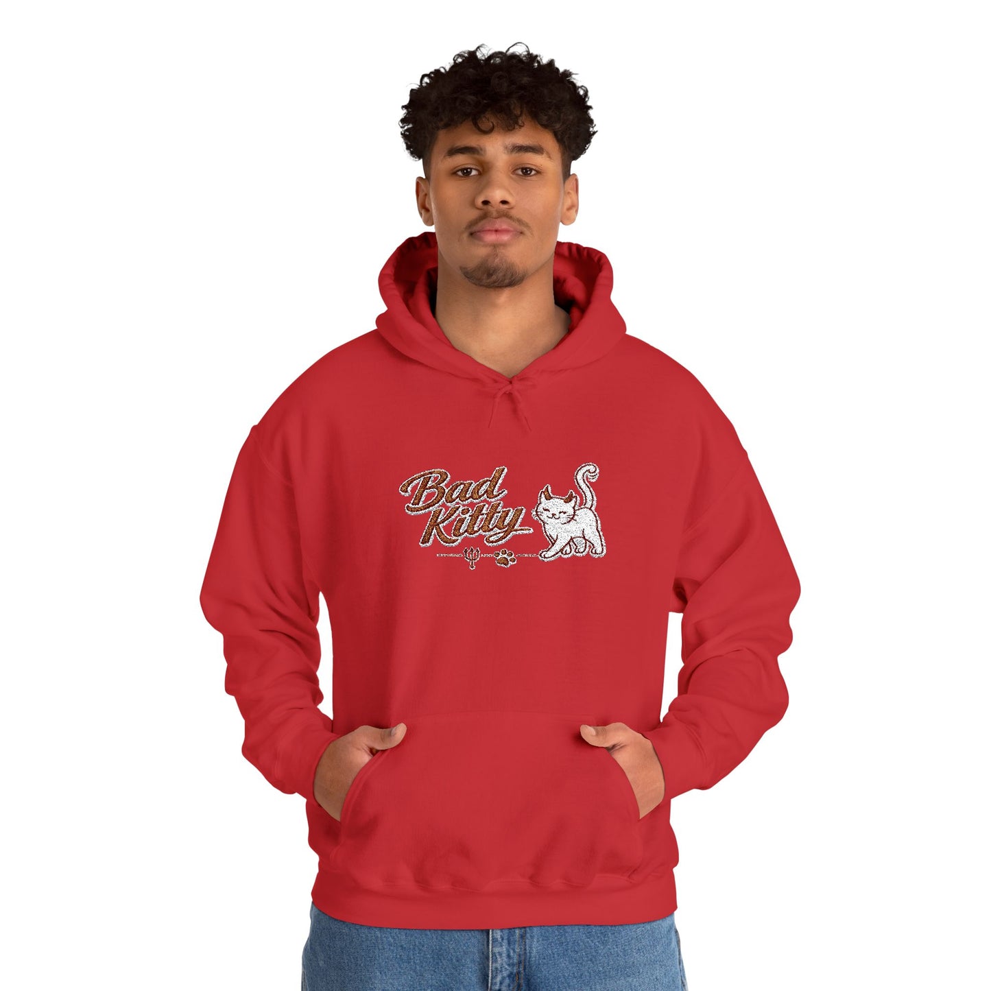 Bad Kitty Embroidered Hoodie — Cute Retro Cat Graphic Pullover