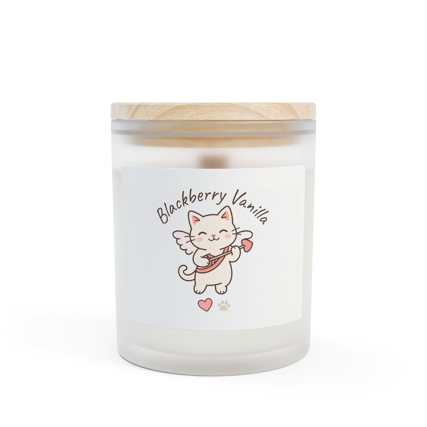 Cupid Cat Scented Frosted Glass Candle – Cute Angel Cat Design, 11 oz