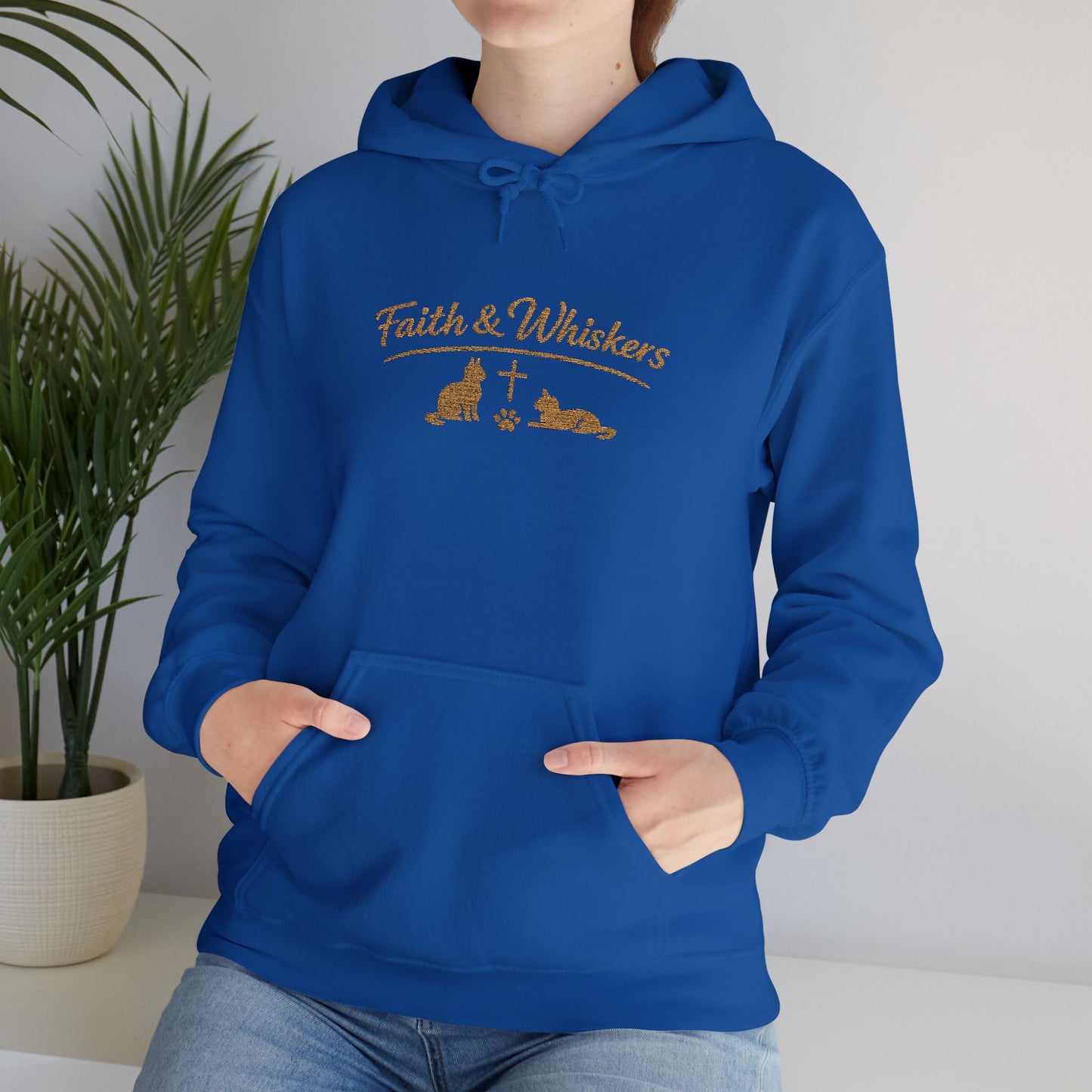 Faith & Whiskers Embroidered Hoodie — Cat Faith Inspired Christian Pullover