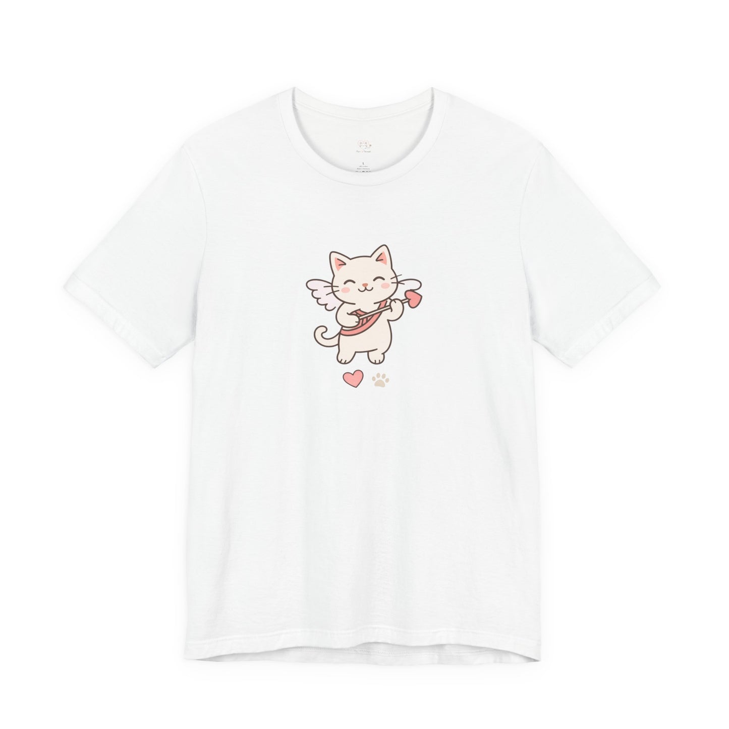 Cute Cupid Kitty T-Shirt — Angel Cat Playing Ukulele with Hearts